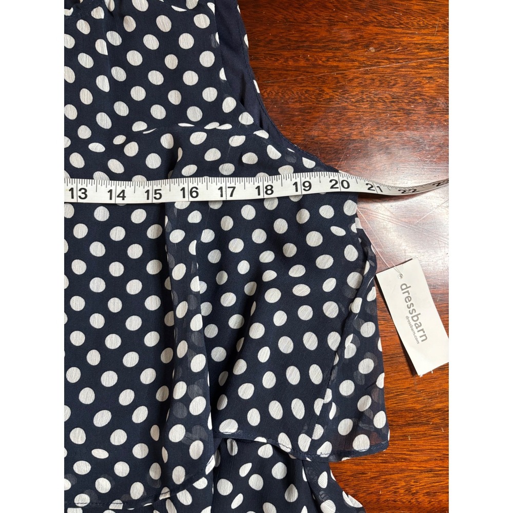 Roz & Ali Navy White Polka Dot Tiered Ruffle Dress 16 Wedding Cocktail Occasion - Picture 5 of 8